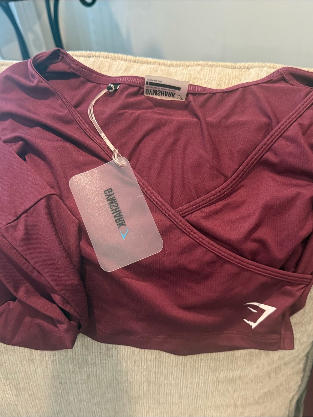 Gymshark Women's Maroon Wrap-Front Crop Top